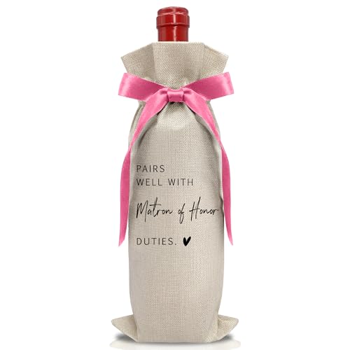 Cute Pink Bow Ribbon Engagement Gift Wine Bag - 1 PCS Bride to Be Gifts for Bridesmaids Bride and Groom Couples Her Him Will You Be My Bridesmaid for Getting Married Engagement Bridal Shower - A52