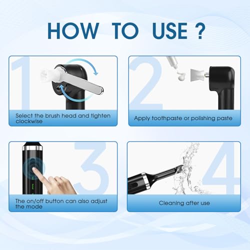 Tooth Polisher - Plaque Remover for Teeth Whitening Dental Tools Electric Tartar Polishing Teeth Cleaning Kit with LED Light 5 Speed Modes with 5 Replacement Brush Heads (Black)