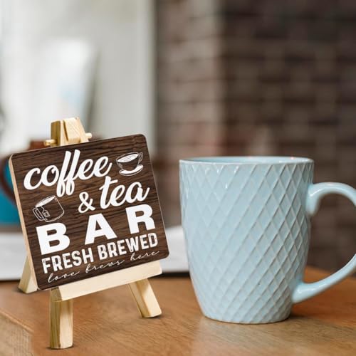 Image of Sarvada DecorCoffee Sign Coffee Signs for Coffee Station Farmhouse Coffee and Tea Wooden Sign with Easel for Home Kitchen Living Room Desk Decor, polychrome