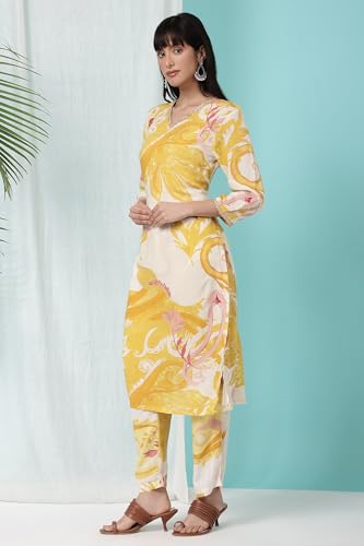 Image of W for Woman Orange Abstract Printed Tiered Spaghetti Kurta and Leggings Set with Dupatta