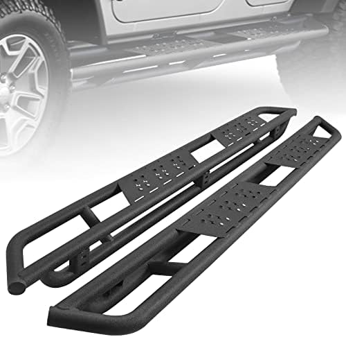 6.5 Inch Step Bars Compatible with 2007-2018 Jeep Wrangler Jk Unlimited 4 Door ，Running Boards with Dual-Stage Textured Black Powder，Side Steps Nerf Bars Stainless Steel