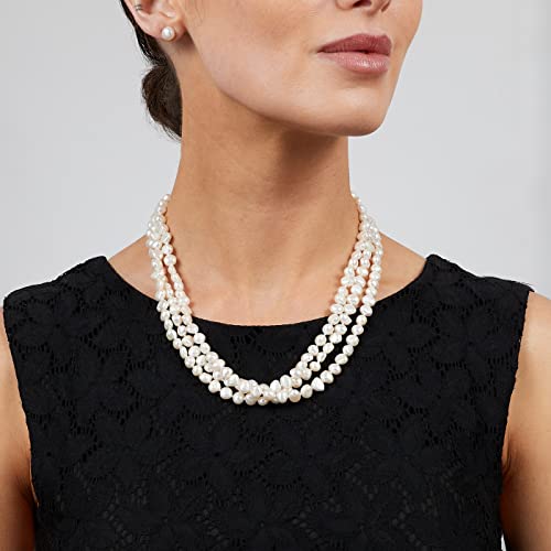 VN Jewelry Fab Three-Strand Chunky Modern Twist Cultured Freshwater Baroque Pearl Necklace (White) - Thumbnail 5