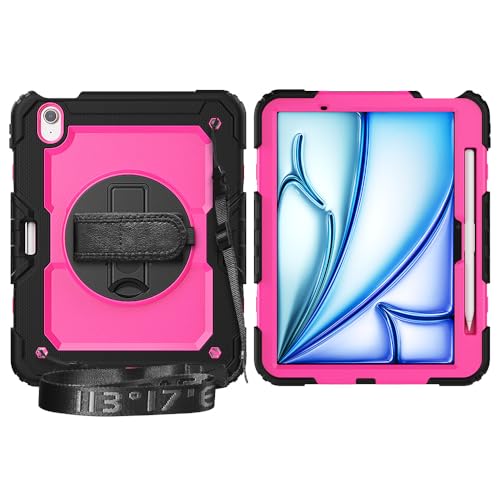 Protection iPad Air 11 antichoc avec support rotatif rouge pour le quotidien