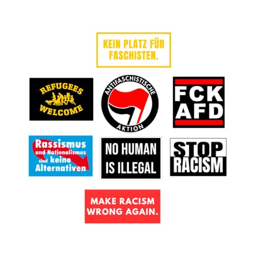 Gegen Rechts Sticker Set 8 Stück FCK AFD gegen Rassismus Aufkleber Set - Wasserfeste Vinyl Aufkleber - Aufkleber für Autos LKWs Vans SUVs Wände Fenster Laptops und Notizbücher