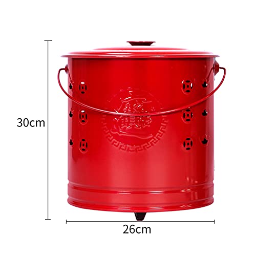 Edelstahl- Brennfass, Gartenverbrennungsanlage, Stahl- Feuerkäfig, Mit Auskleidung, Kann Müll, Papier, Blätter Verbrennen, Geeignet Für Die Verbrennung Im Innenhof (Rot 26 cm X 30 cm)-3