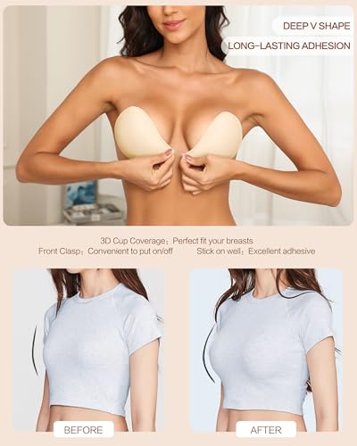 Far-free Adhesive Strapless Bra for Women 2025 Sticky Invisible Push up Bras for Backless Dress with Nipple Cover for Women4