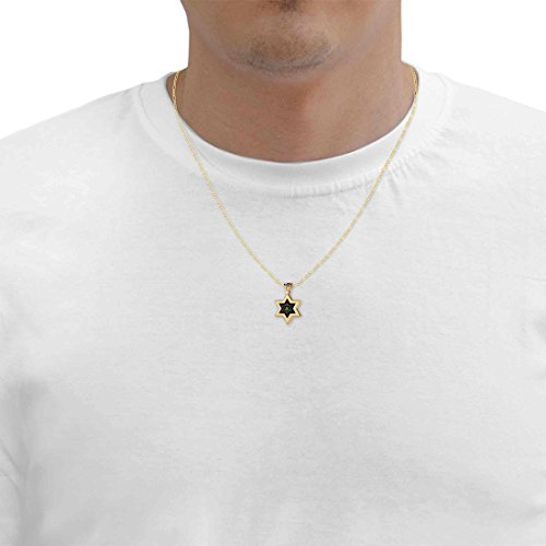 Gold Plated Silver Jewish Star Of David Necklace For Men Or Women Shema Yisrael Pendant 24K Gold Inscribed In Hebrew Entire Hear O' Israel Prayer In Miniature Text On Black Onyx Gemstone, 20" Chain #TOP3