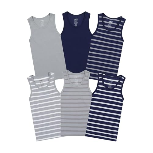 Buyless Fashion Boys Scoop Neck Tagless Undershirts Soft Cotton Tank Top (6 Pack)