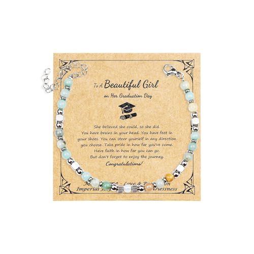 Image of COLORFUL BLING 2025 Graduation Gifts for Her /Women, Tiny Gemstone Graduation Bracelet,Natural Stone Beaded Stretch Bracelets,Adjustable Inspirational Bracelet with Meanningful Card