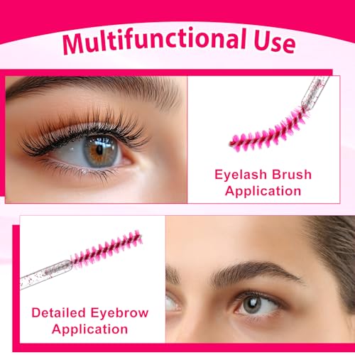 100 Stück Wimpernbürstchen Einweg Wimpernbürste Kristall Wimpern Mascara Bürstchen Augenbrauen Bürste Augenpinsel Wimpernkamm Für Wimpernverlängerungen Augenbrauenkonturen Make Up(Schwarz/Rosa)