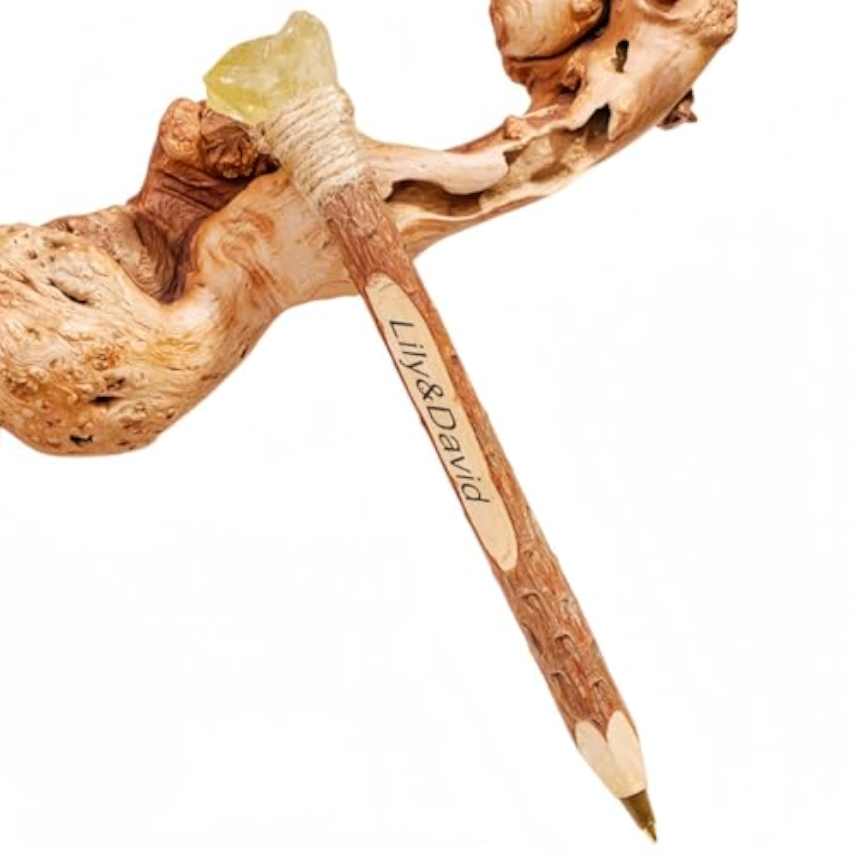Bolígrafos Rústicos De Madera Y Cristal Personalizados, Hechos A Mano Con Piedras Preciosas Naturales, Grabado Personalizado Para Regalos Únicos Y Decoración Rústica(Citrine)