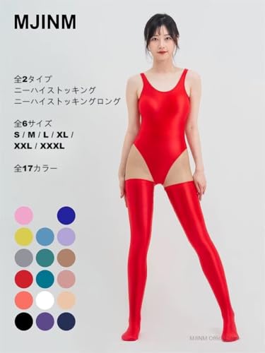 MJINM 超光沢ニーハイストッキング ロング 波型滑り止め 伸縮性 極薄素材 激密着 目立つレースクイーン キャンペーンガール パーティー 大胆コスプレ/超誘惑セクシー/ハローウィン(キャンディピンク、M) - 画像2