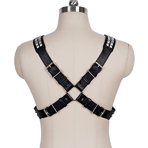Men's Leather Harness Men Leather Body Chest Half Harness Adjustable Black Rave Festival Costumes (Red A) (Black B)4