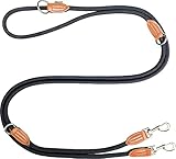 Leisegrün Hundeleine große Hunde | Führleine 3m verstellbar mit 2 Karabiner | 3 Meter lang x 1,1 cm | Nur 300 g | Modell Devon | Schwarz