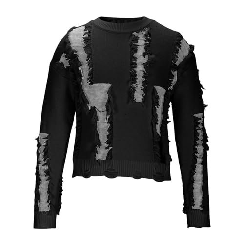 Cambkatl Men's Fashion Ripped Design Sweaters Mock Neck Knitted Pullovers Long Sleeve Cozy 2025 Fall Winter Jumper Tops