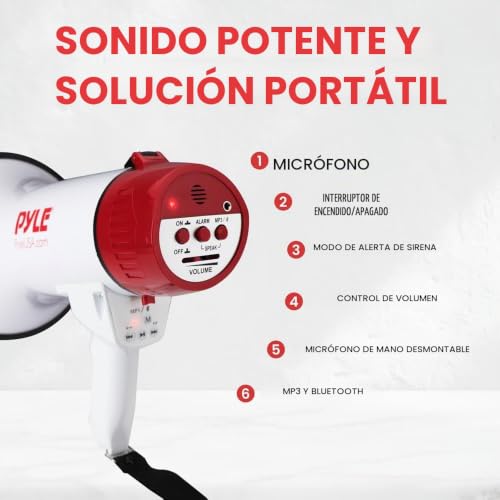 Miniatura 7 de Pyle Megafono,Altavoz, Portatil, Sirena, Control De Volumen, Ergonomico, Microfono, Interiores, Exteriores