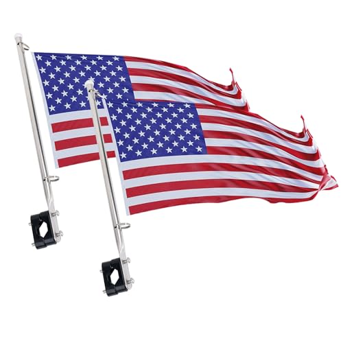 2 Pack Universal Boat Flags with Boat Flag Poles Stainless Steel Rail Mount Flag Poles USA Flag with 50 Stars Boat Accessories