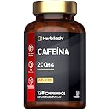 Cafeína Anhidra Pura 200 mg | 120 Comprimidos Veganos | Suplemento de Caffeine en Dosis Altas | Efecto Rápido | by Horbaach
