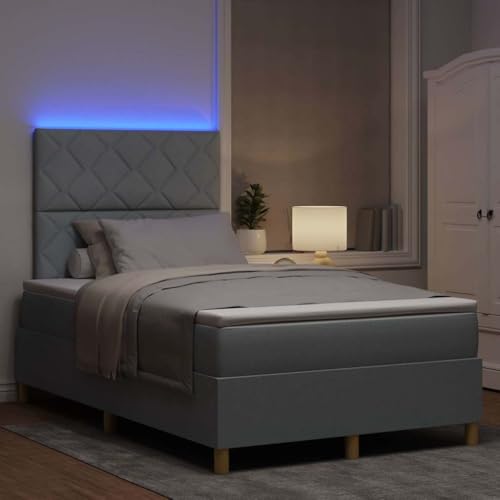 vidaXL Cama con Somier de con colchón y luz LED Gris Claro Tela 120x190 cm Duradera para Dormitorios Modernos Acabado Resistente a Manchas Mobiliario para Dormitorio Topper Diseño de Bloques de Diam - imagen 2
