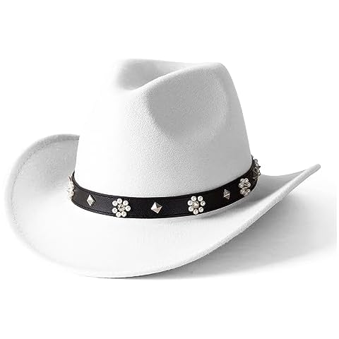 Lisianthus Cowboy Cowgirl Hats for Women & Men Felt Western Outdoor Hat Wide Brim Rivet Flower White Cover