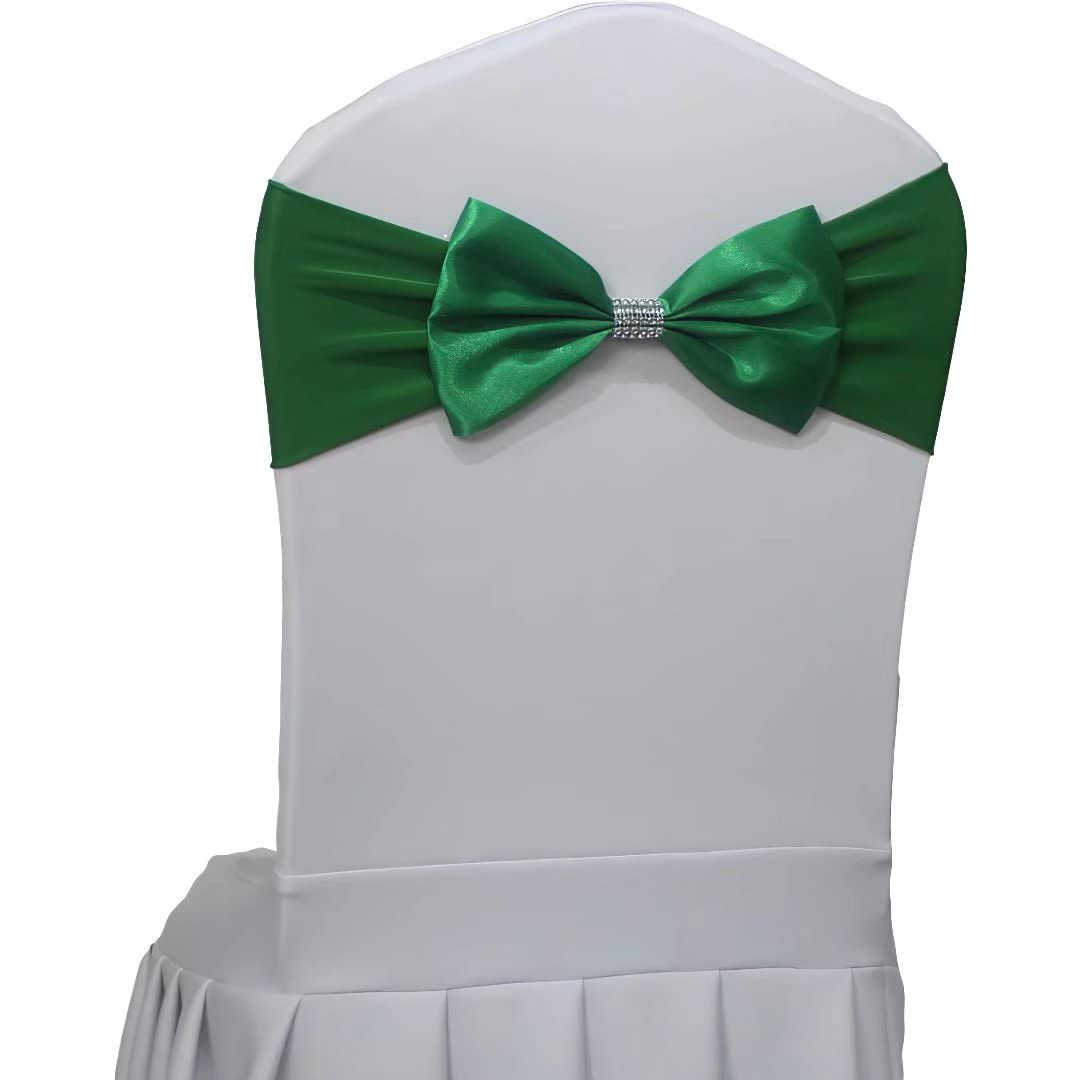 Chair Sash Bow Spandex Chair Sashes Bows Tied for Wedding Chairs Decorations Chair Sashes Cover for Anniversary Party Ceremony Special Events Decoration (Green, Pack of 100)