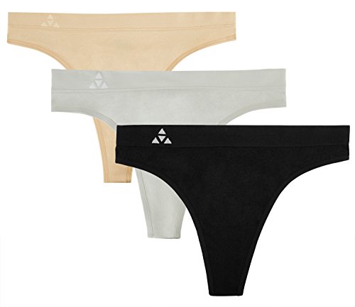 Balanced Tech Women's Seamless Thong Panties 3 Pack - Black/Nude/Gray - X-Large