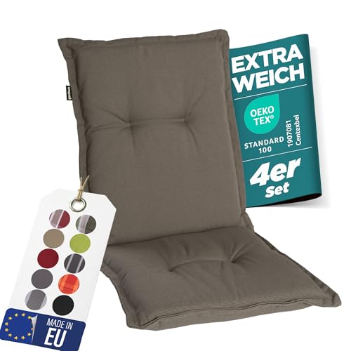 gardisun Gartenstuhlauflagen Niedriglehner I Extra Dicke Sitzauflagen I Made in EU I Stuhlauflagen für Niederlehner Gartenstuhl I Auflagen mit extra hoher Lichtechtheit I 4er Set I Taupe