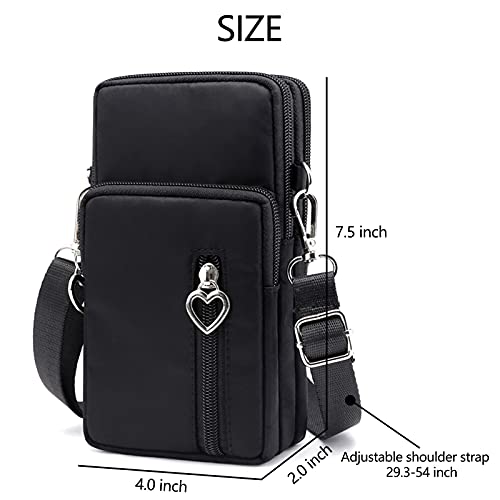YICHEEY Nylon Cell Phone Purse Wallet Small Crossbody Phone Bag Pouch with Wrist Strap & Adjustable Shoulder Straps (Black) — view 5