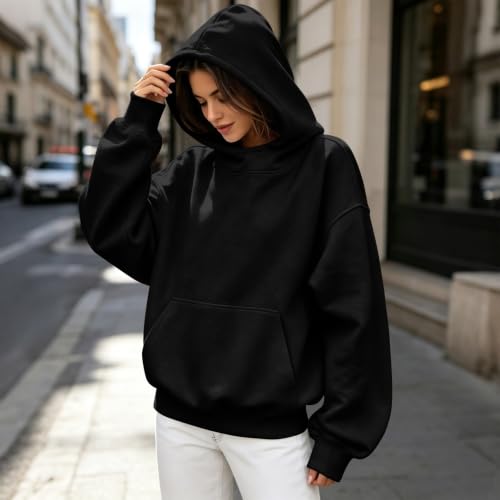 Funnel Neck Hoodie Women Oversized Mock Neck Sweatshirt Fall Clothes | Cotton Comfort Cute Oversized Hoodie, Fleece Fall Lightweight Comfy Kangaroo Pouch Hoodie,Drop Shoulder Long Sleeve Pullover - image 4