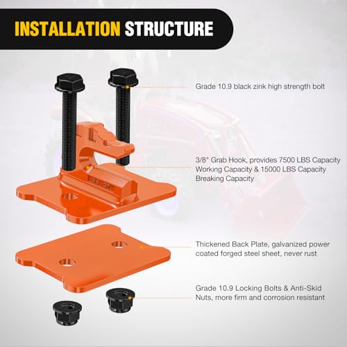 Image of Nilight 2PCS Tractor Bucket Grab Hook 3 /8'' Heavy Duty Drop Forged Steel Bolt On Zinc-Coated Cast Tow Max 15000 LBS Orange