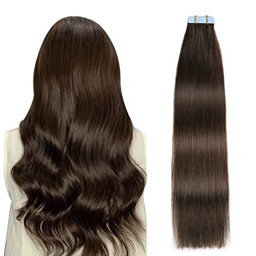 Image of SUYYA Tape In Hair Extensions Human Hair 30 Inch #2 Darkest Brown