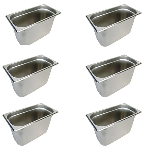 AcMax 6 recipientes gastronorm GN 1/3 Gastronorm, acero inoxidable, 7,8 litros, profundidad 200 mm