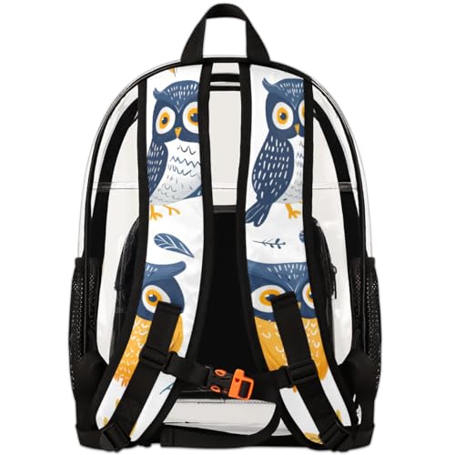 Hand Painted Owls Clear Backpack Stadium Approved PVC Backpacks for Adults Heavy Duty Clear Bag for Work Security Travel College 6