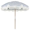 Ammsun beach umbrella with fringe 65ft boho umbrella with premium wood pole carry bag upf 50 fringe umbrella for outdoor holiday navy blue wave  urban country home decor
