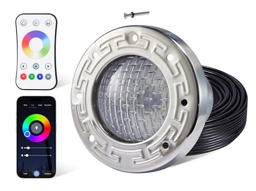 HQUA PN04DC Inground Pool/Spa Lighting System RGBW Color Change 6 Inch 50W LED Remote/APP Control 120V AC 100 Feet Cord UL Listed Transformer Included