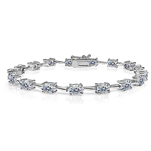 Image of Sterling Silver 6x4mm Oval-Cut Classic Link Tennis Bracelet Made with European Crystals