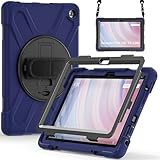 【MYH】For 2023モデルFire HD 10 ショルダーケース2023 Fi-re HD 10Plus 第13世代三層頑丈な米軍MIL資格 360度回転スタンド 調節可能 ペンシル収 ハンドストラップと肩掛けー付き脱落防止傷防止 カメラ保護 防塵 耐衝撃キッズケース対応機種：Fi-re HD 10 Plus/HD 10第13世代2023(ダークブルー)