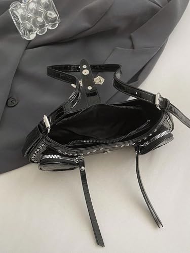 Verdusa Women's Y2k Studded Cross Shoulder Handbags Punk Top Handle Crescent Underarm Bags4