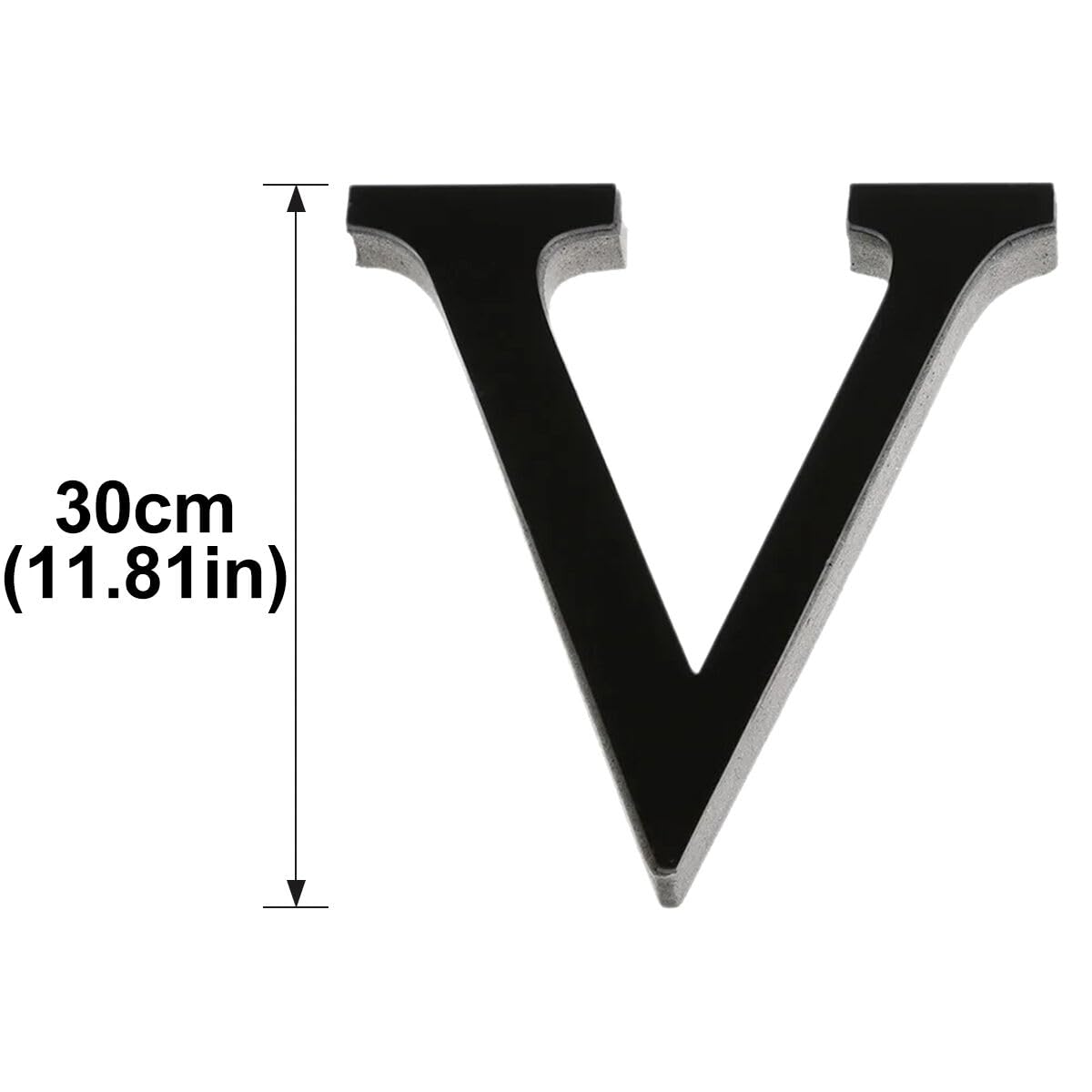 Calcomanías de pared acrílicas autoadhesivas con letras del alfabeto, 30 cm, 3D, efecto espejo, para decoración del hogar (negro, V)