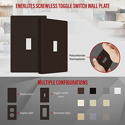 Image of ENERLITES Screwless Toggle Switch Wall Plate, Child Safe Light Switch Cover, Standard Size 1-Gang 4.68 inch x 2.93 inch, Unbreakable Polycarbonate Thermoplastic, UL Listed, SI8811-BR, Glossy, Brown