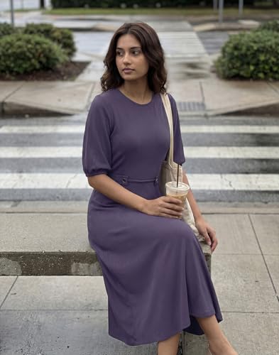 Image of Selvia Women's Lycra Half Sleeve Round Neck A-line Western Dress