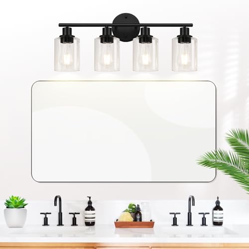image for Zarbitta 4-Light Bathroom Light Fixtures, Matte Black Modern Vanity Li