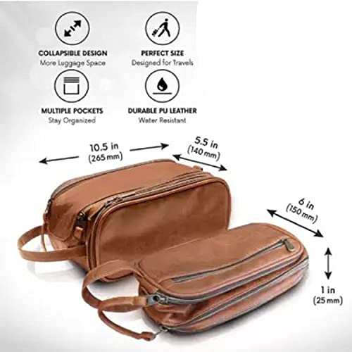 Image of Handcuffs Toiletry Bag for Men & Women Waterproof PU Leather Travel Shaving Kit Pouch Grooming & Makeup Organiser for Gym Daily Use Cosmetics Toiletries & Essentials (Brown)