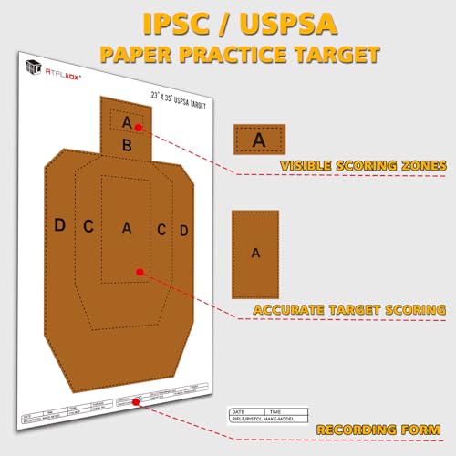 ATFLBOX 23\" x 35\" IPSC/USPSA Practice Paper Shooting Targets, Competition Torso Target, Paper Silhouette Shooting Target, Suitable for Pistol, Rifle, Handgun, shotgun shooting range training (10 PACK)