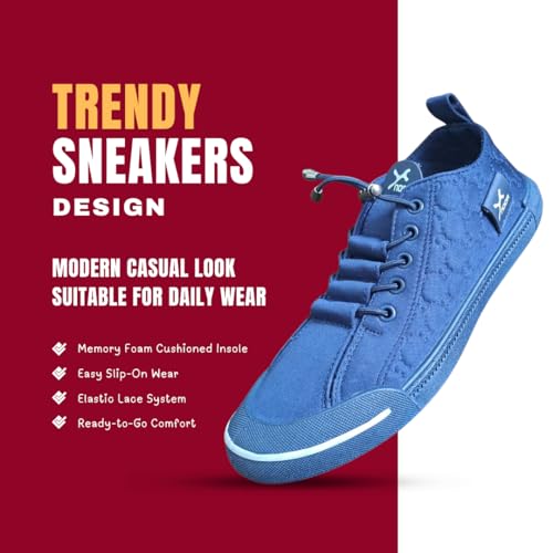 Image of Men's Black Canvas Sneakers - Stylish Casual Shoes with Non Tie Elastic Laces | 7mm Memory Foam & EVA Insole | Lightweight & Comfortable Everyday Footwear (Sizes 6-10)