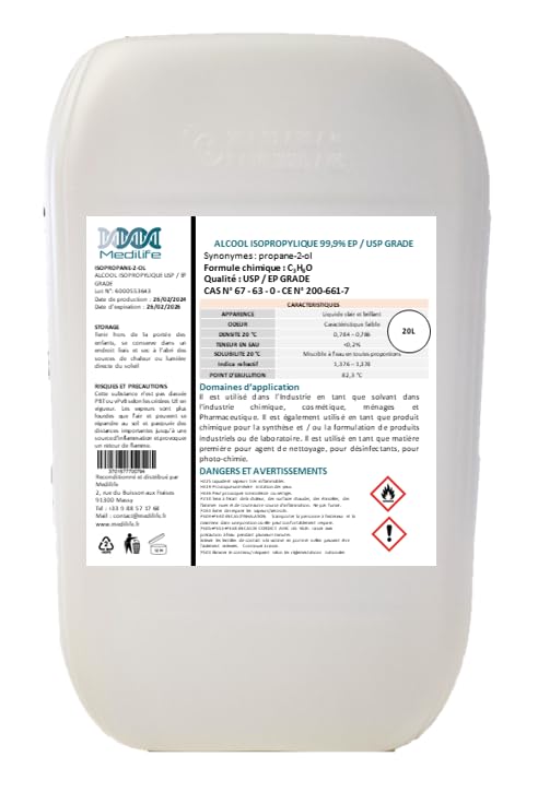 20L ALCOHOL ISOPROPÍLICO 99,9% EP/USP GRADE