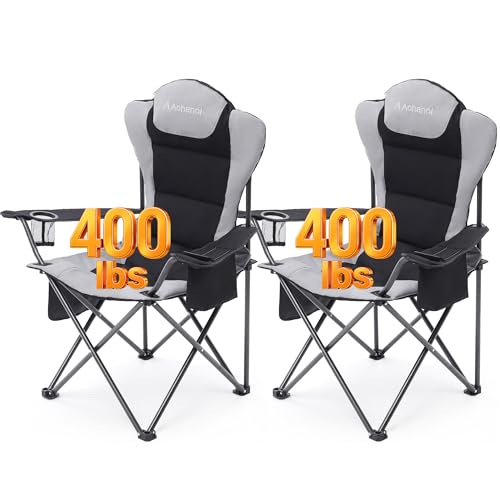 Aohanoi 2 Pack Camping Chairs for Heavy People,Outdoor Folding Camp Chairs for Adults with Cup Holder & Cooler Bag for Outside,Outdoor Lawn Chairs Supports Up to 400lbs