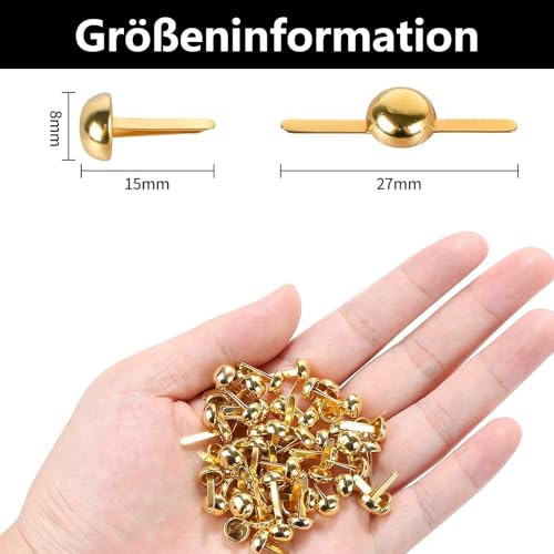 100 Stück Musterbeutelklammern, Musterklammern, Briefklammern, Metall Rundkopfklammern, Verschlussklammern, Für Schule Büro Papier Briefklammern Basteln Handwerk DIY (Gold)