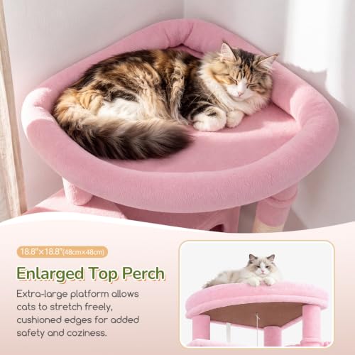 Image of Globlazer Pink Heavy Duty Cat Tree, 74in Sturdy Cat Tower for Large Cats Adult, Big Cat Tree with 7 Sisal Scratching Posts, 2 Padded Condos, 2 Dual-Ear Hanging Baskets, Enlarged Top Perch, S74, Pink