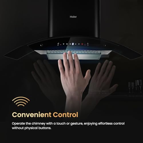 Image of Haier 90cm 1500 m3 /hr Curved Low Noise Chimney with Easy Clean Filterless Autoclean | 10 Yr Motor & 4 Yr Product Warranty | Touch & Gesture Control | Free Pipe and Installation | HIH-G1900-IN